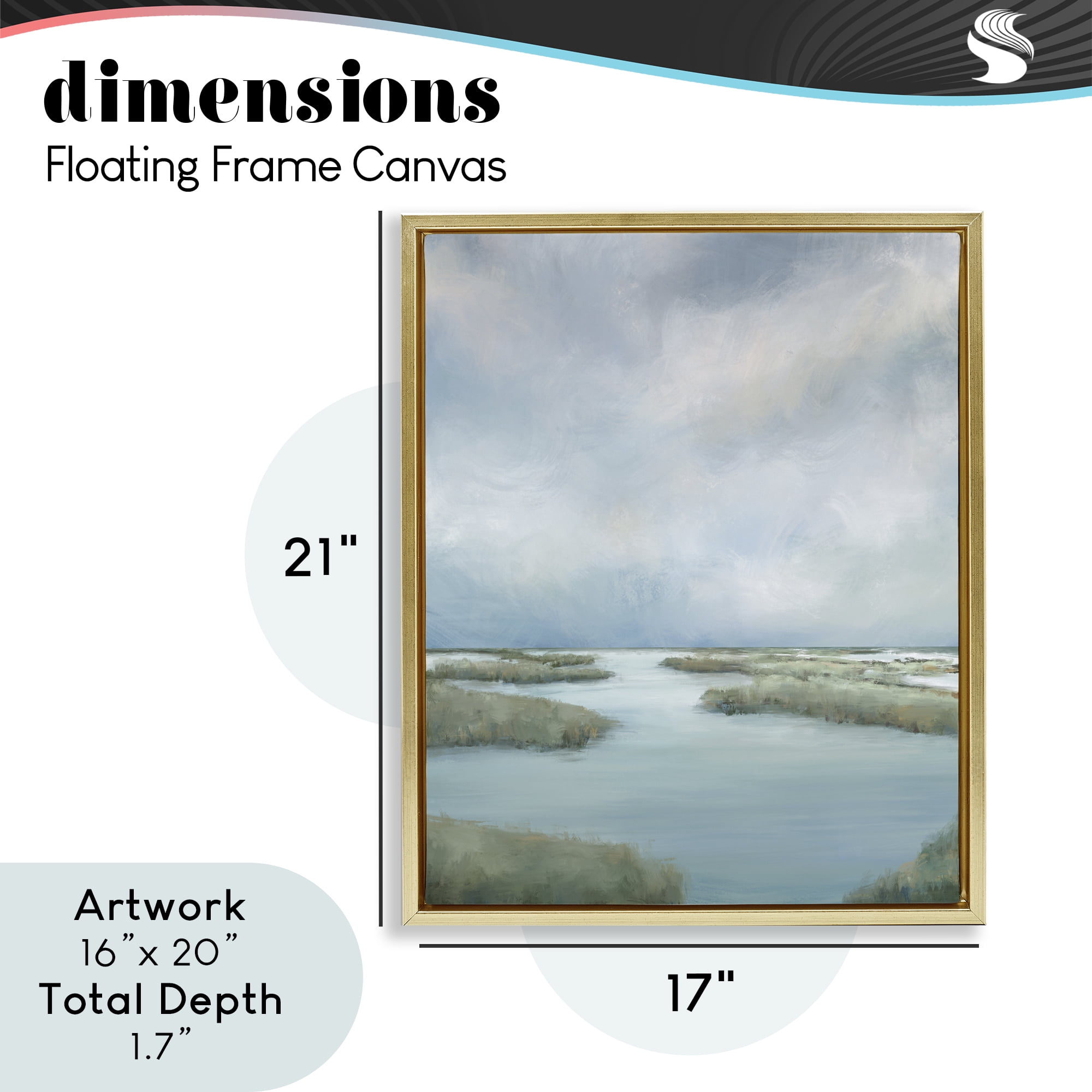 Hazy Marsh Land View Gold Framed Floater Canvas Wall Art, design by Leah Noel Art