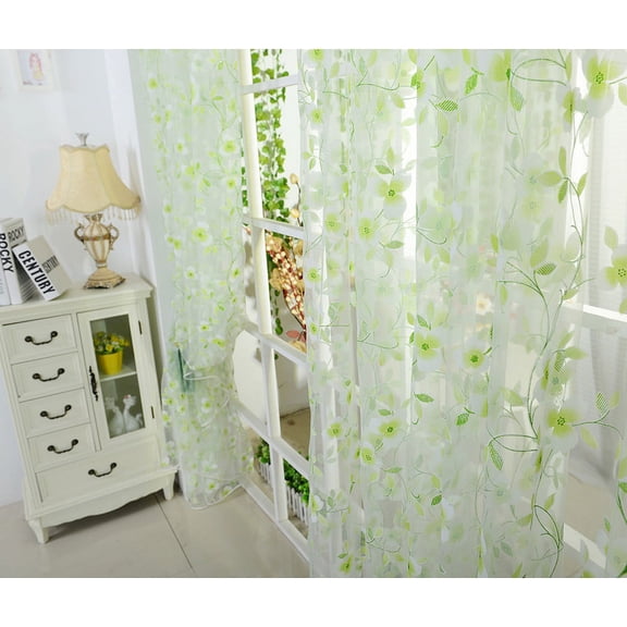 Long Curtains Set of 2, Solid Sheer Curtain Scarf Drapes Rod Pocket Crushed Window Panels for Bedroom Living Room Kitchen, Cheap Luxury Voile Net Curtains Slot Top Plain Floral