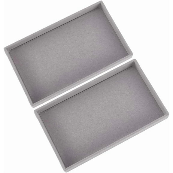 2Pcs Gray Jewelry Tray Empty Velvet Jewelry Box Small Rectangle Accessory Trinket Display Flat Trays Stackable Showcase Drawer Organizers and Storage