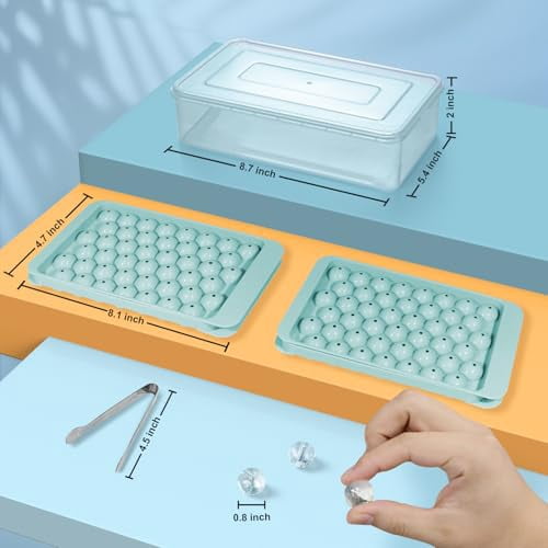 2-Pack Blue Round Ice Cube Trays with Lids and Storage Bin, Reusable Freezer Ice Cube Molds with Container for Easy Ice Making and Organization