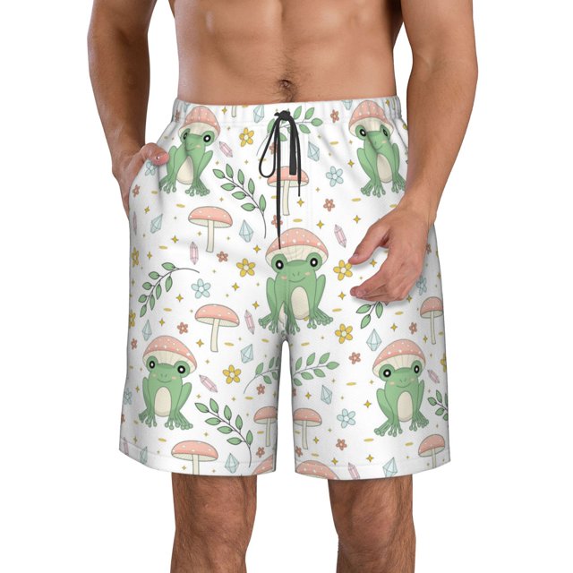 Balery Frog and Mushrooms Traje de Baño Estilo Hawaiano para Hombre, Shorts de Secado Rápido con Bolsillos-3X-Large