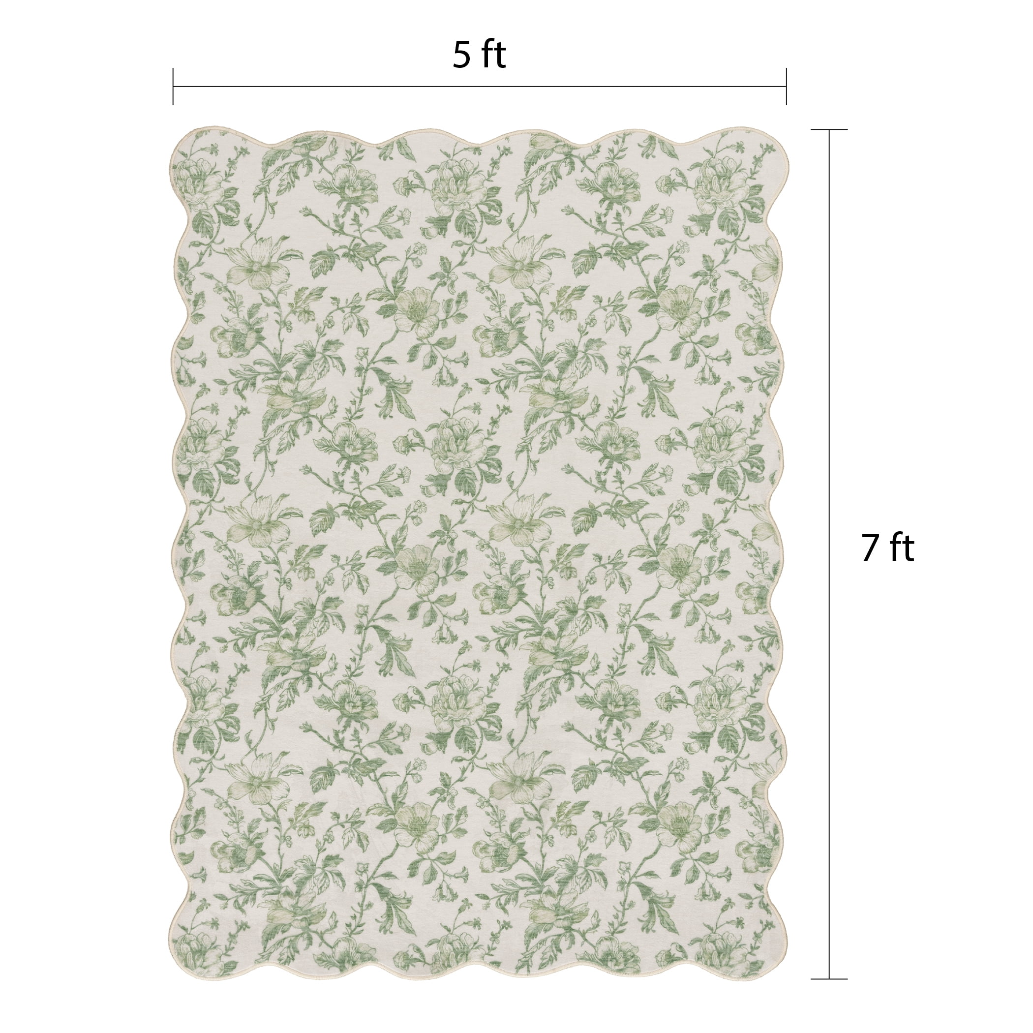 Mainstays Green Floral Faux Fur Scalloped Indoor Area Rug, 5 ft x 7 ft