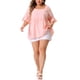 thumbnail image 2 of Blusa de mujer de talla grande Agnes Orinda, de manga corta, con escote en forma de corazón, de cuadros, estilo peplum, 4X, color rosa, 2 of 6