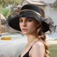 thumbnail image 2 of HNMKIU Elegant Women's Summer Beret Sun Hat with Wide Brim for Sophisticated Style and Black,M, 2 of 4