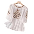 thumbnail image 4 of Kezqiaxn Plus Size Tops for Women Embroidery Half Sleeve Crew Neck Loose Shirts Business Casual Dressy Blouses, 4 of 5