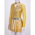 thumbnail image 3 of IEFIEL Kids Girls Figure Ice Skating Dress Halter Long Sleeve Jazz Modern Dance Leotard Dress Dancewear Gold 6, 3 of 7