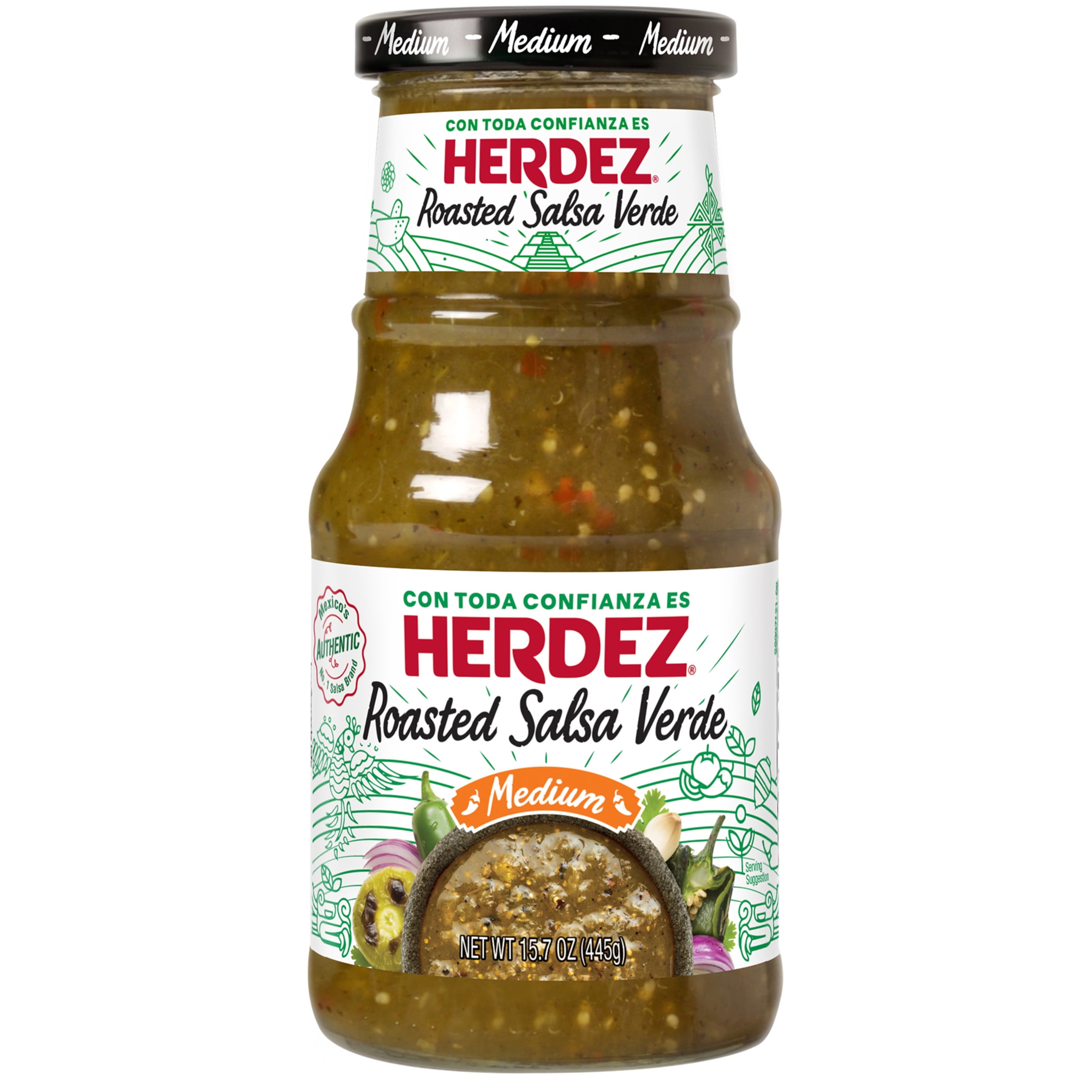 HERDEZ  Roasted Salsa Verde Medium, Tortilla Chip Dip, Shelf Stable,  15.7 oz Glass Jar