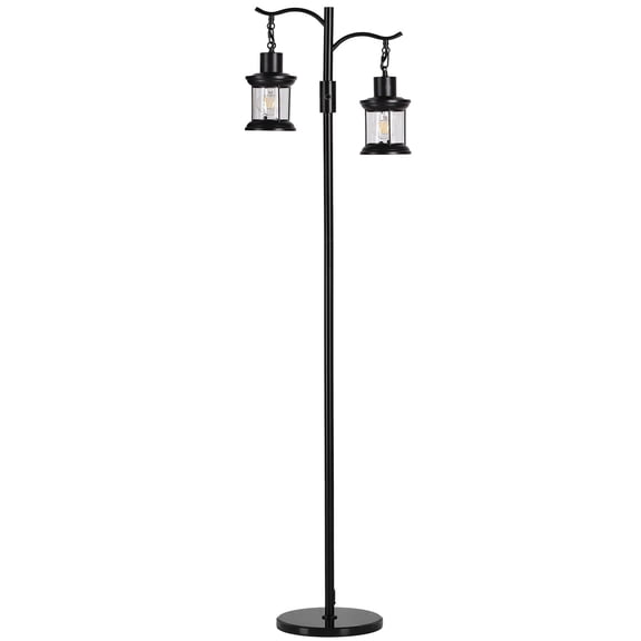 SUNMORY 63" Modern Floor Lamps with Stepless Dimming, 2 Light Glass Floor lamps for Living Room, Lamps for Bedroom with Weighted Marble Base, Includes 2 LED Bulbs for Bedroom Living Room