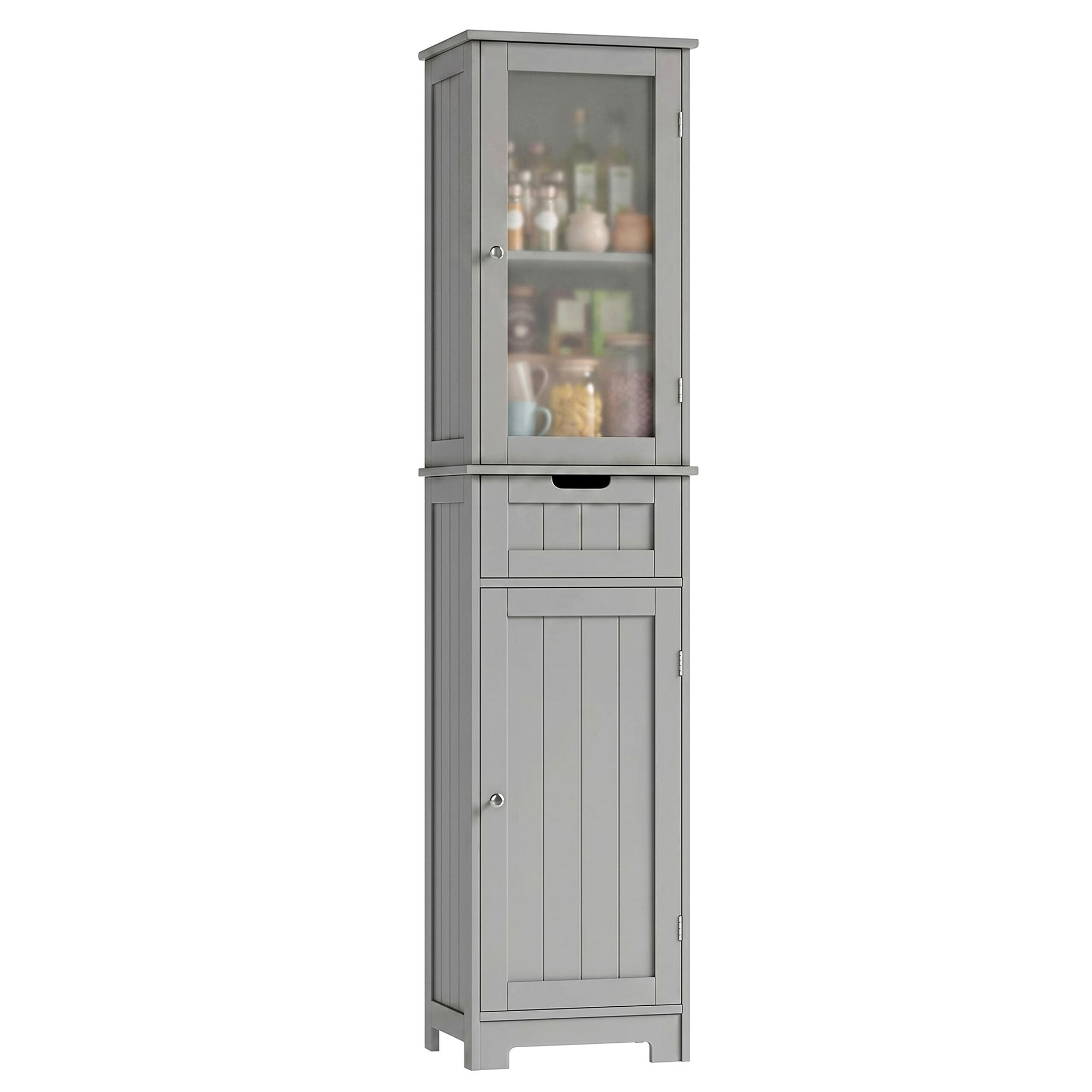 Homfa Narrow Kitchen Pantry Storage Cabinet, 67" Slim Pantry Cabinet with Drawer and Door, Space-Saving Freestanding Storage Cabinet for Small Place, Gray