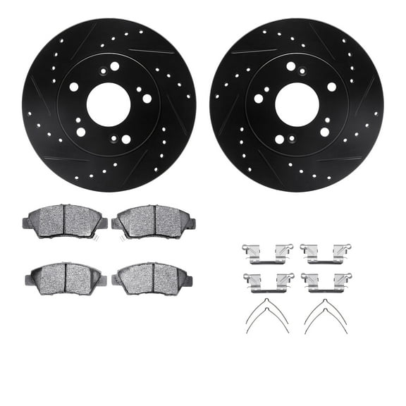 Dynamic Friction Company Front Brake Rotors-Drilled and Slotted-Black with 5000 Advanced Brake Pads includes Hardware 8512-59038