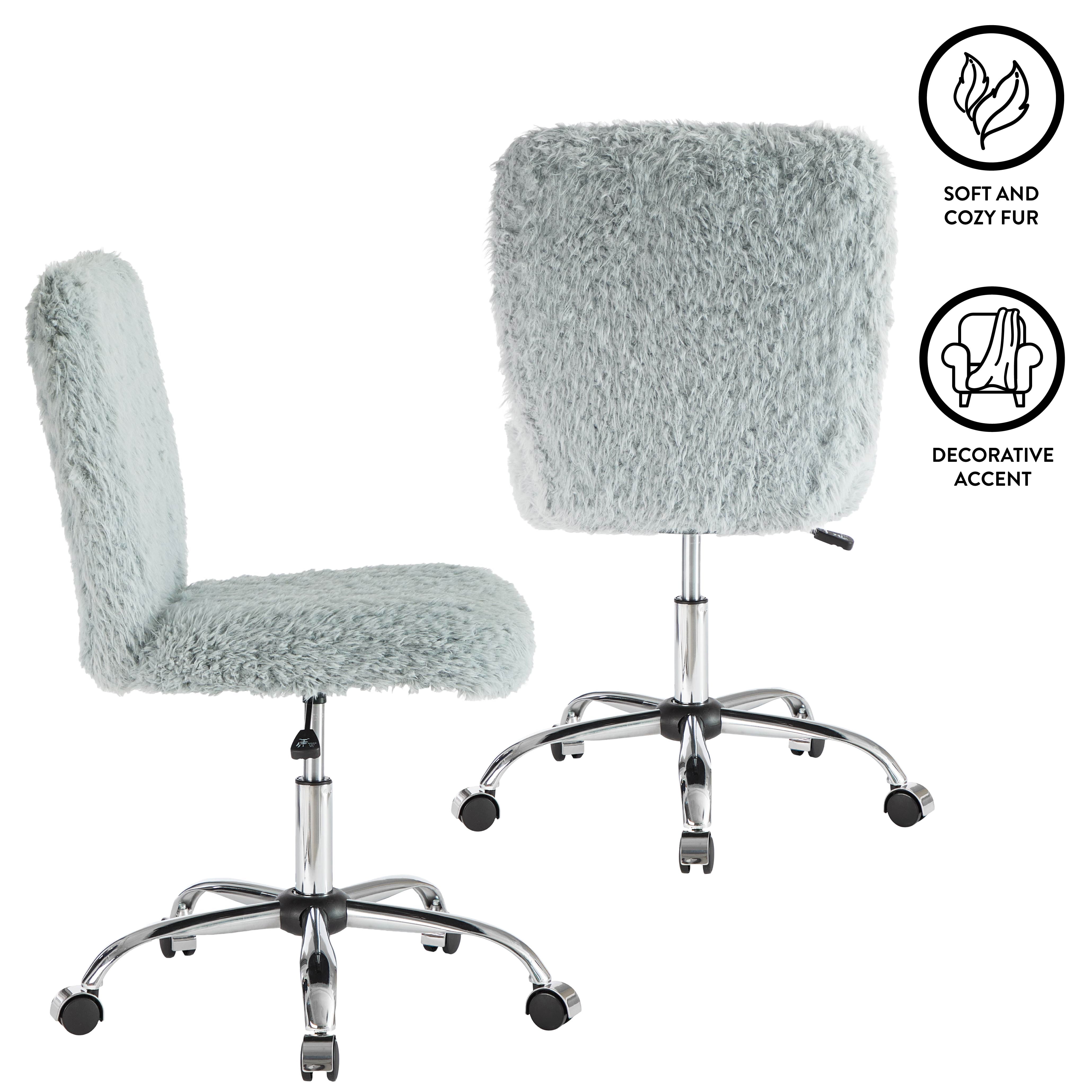 Urban Shop Faux Fur Armless Swivel Task Office Chair, Gray