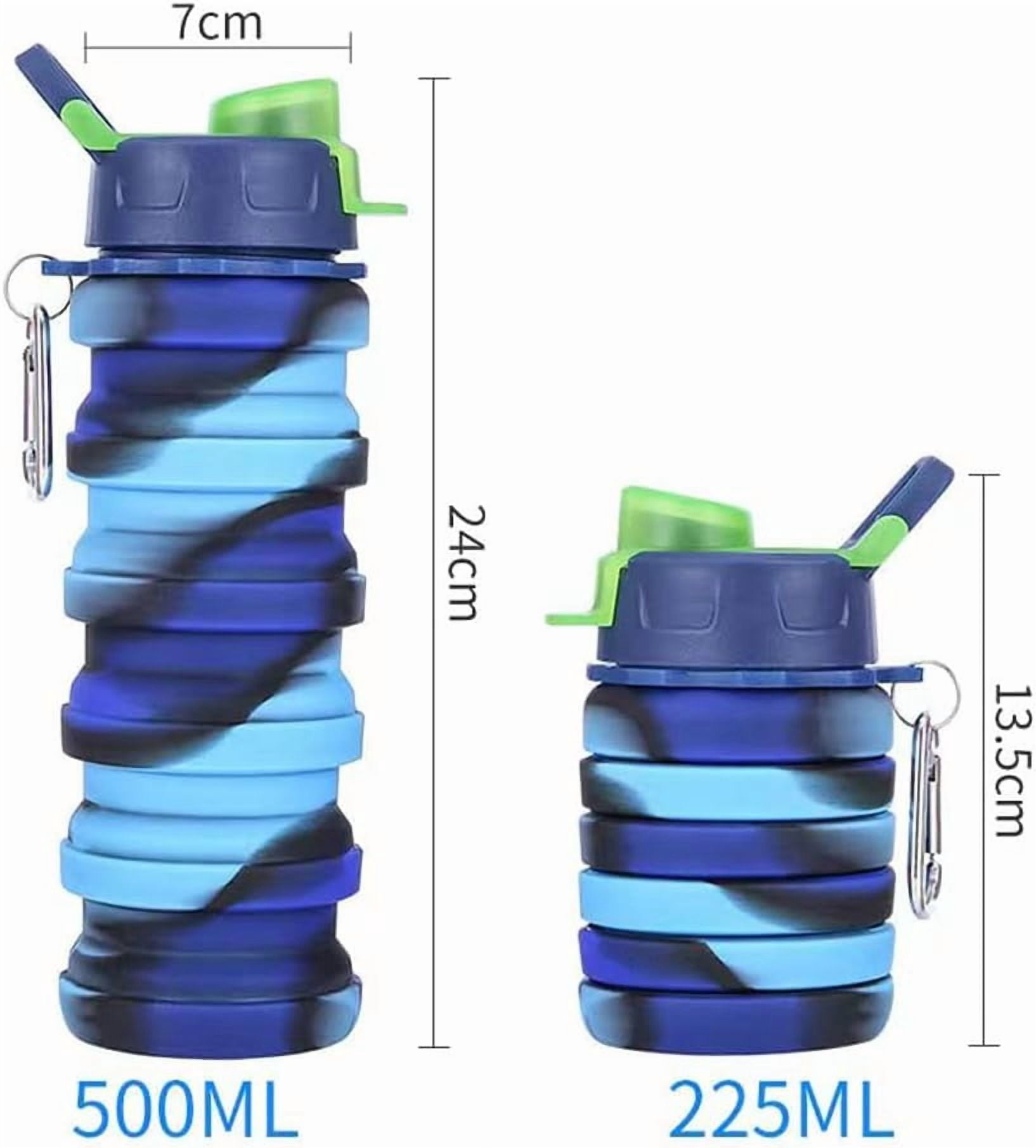 FRKSMD-Collapsible Silicone Bottles 2 Pack - Expandable 500ml Portable Sport Bottles with Carabiner for Travel & Camping (Blue Camo + Pink Camo)