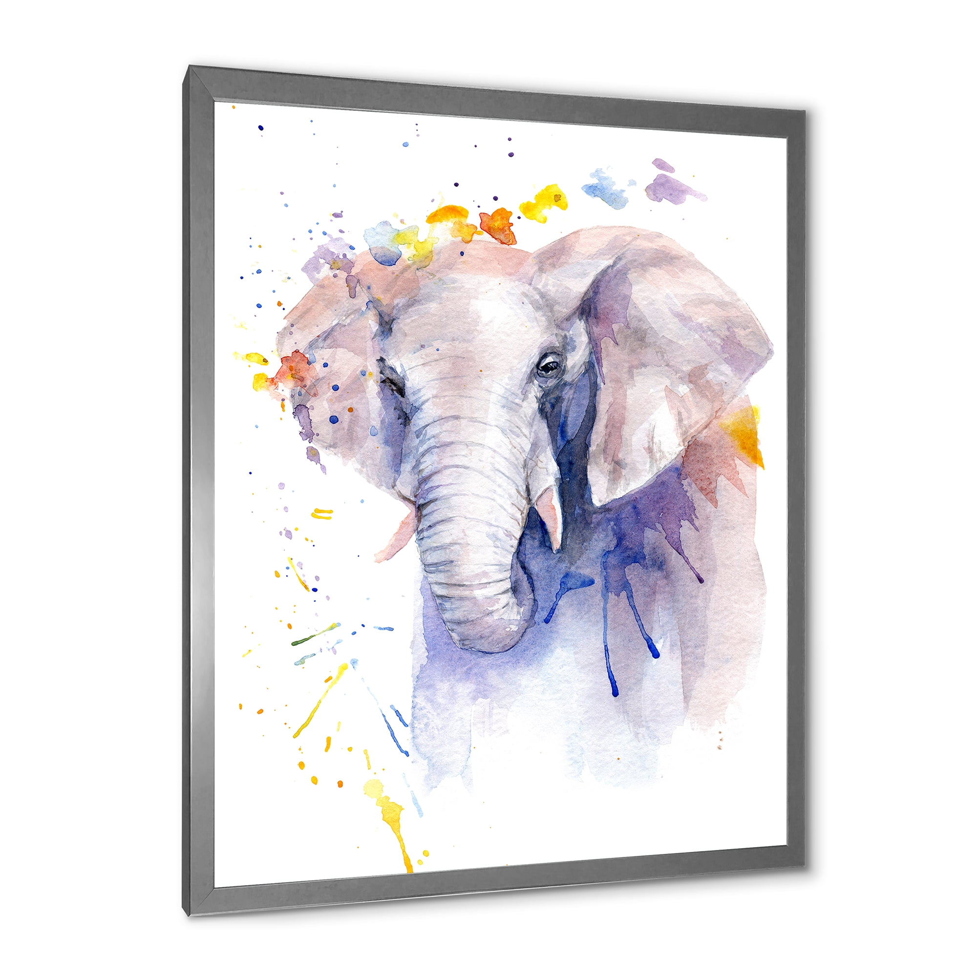 Designart 'Portrait of An Elephant Yellow and Blue Strokes' Farmhouse Framed Art Print