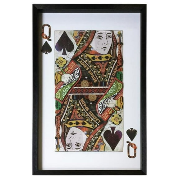 Yosemite Home Decor "Queen of Spades" Glass Framed 3D Wall Art in Multi-Color
