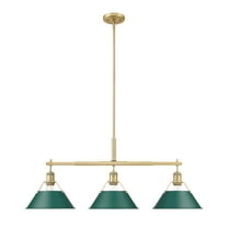 Yep by Golden Lighting Orwell 3-light Island Light in Brushed Champagne Brass and Pine Green shade