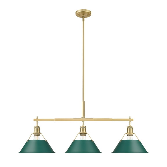 Yep by Golden Lighting Orwell 3-light Island Light in Brushed Champagne Brass and Pine Green shade