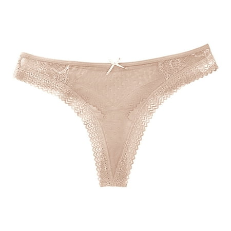 Scyoekwg Womens Underwear Thong Fashion Breathable Low Waisted Bikini Underwear Hipster Panties Lace Ladies Panties Solid Color Underpants(Beige XL)