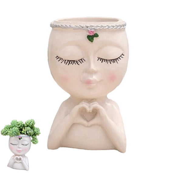 Cute Girl Face Ceramic Planter Pot, Human-Shaped Meaty Flower Pot, Decorative Indoor Pot For Home, Office & Gift(Brown or White)