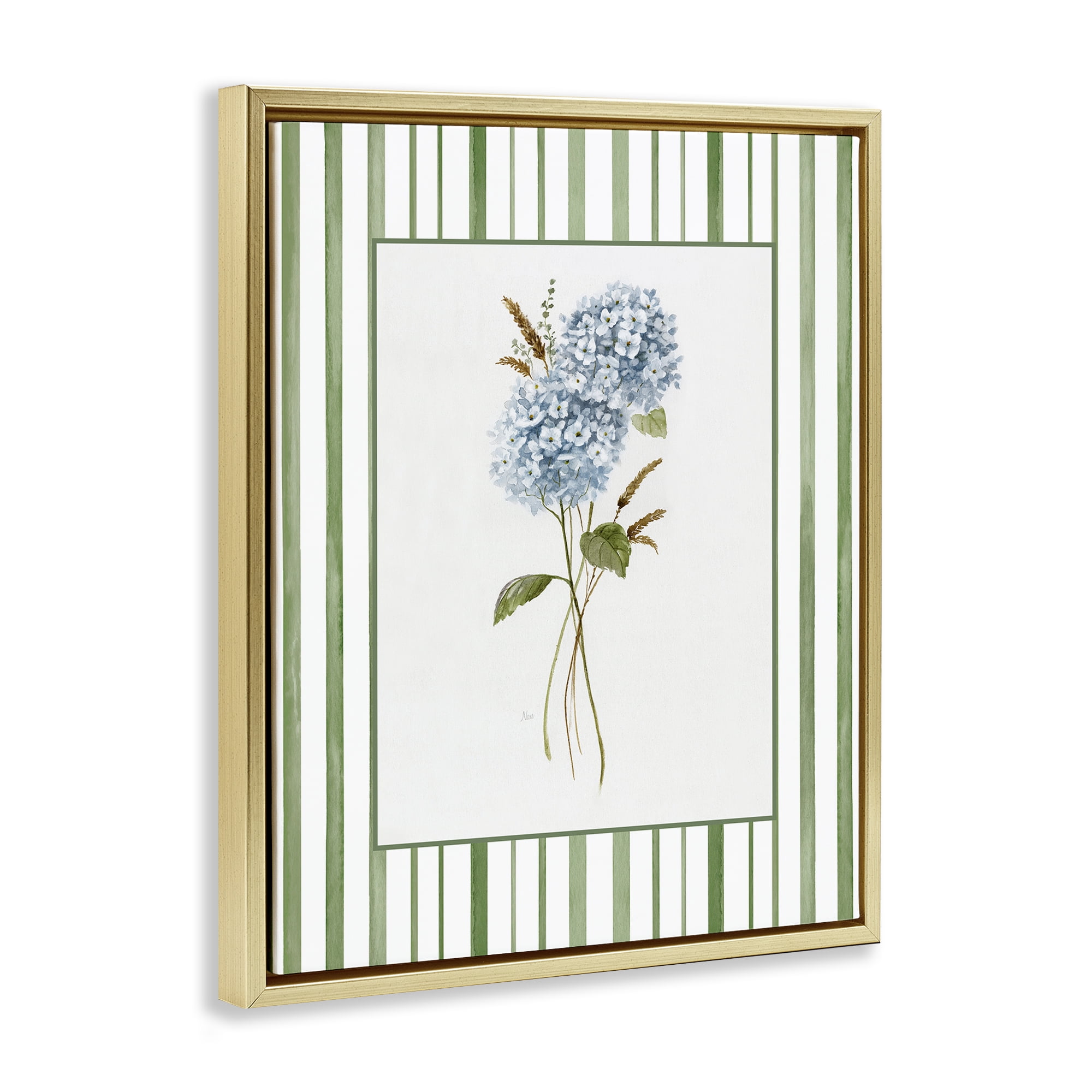 Stupell Industries Blue Hydrangea & Dried Wheat Gold Framed Floater Canvas Wall Art, design by Nan