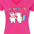 thumbnail image 4 of Inktastic I Believe in You Cute Rainbow Unicorns Women's V-Neck T-Shirt, 4 of 5