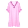 thumbnail image 4 of LINGLANG Women's Satin Short Sleeve Nightgown Ice Silk Loose Fit Midi Sleep Shirt Lace Trim Solid Color Sleepwear Loungewear Pajama Dress, 4 of 4
