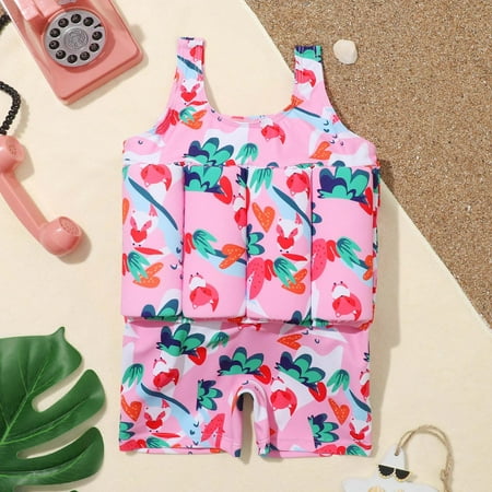 

AURIGATE Little Girls Swimsuits Toddler Baby Girls Boys Buoyancy Swimsuit Print Sleeveless One-piece Swimsuit