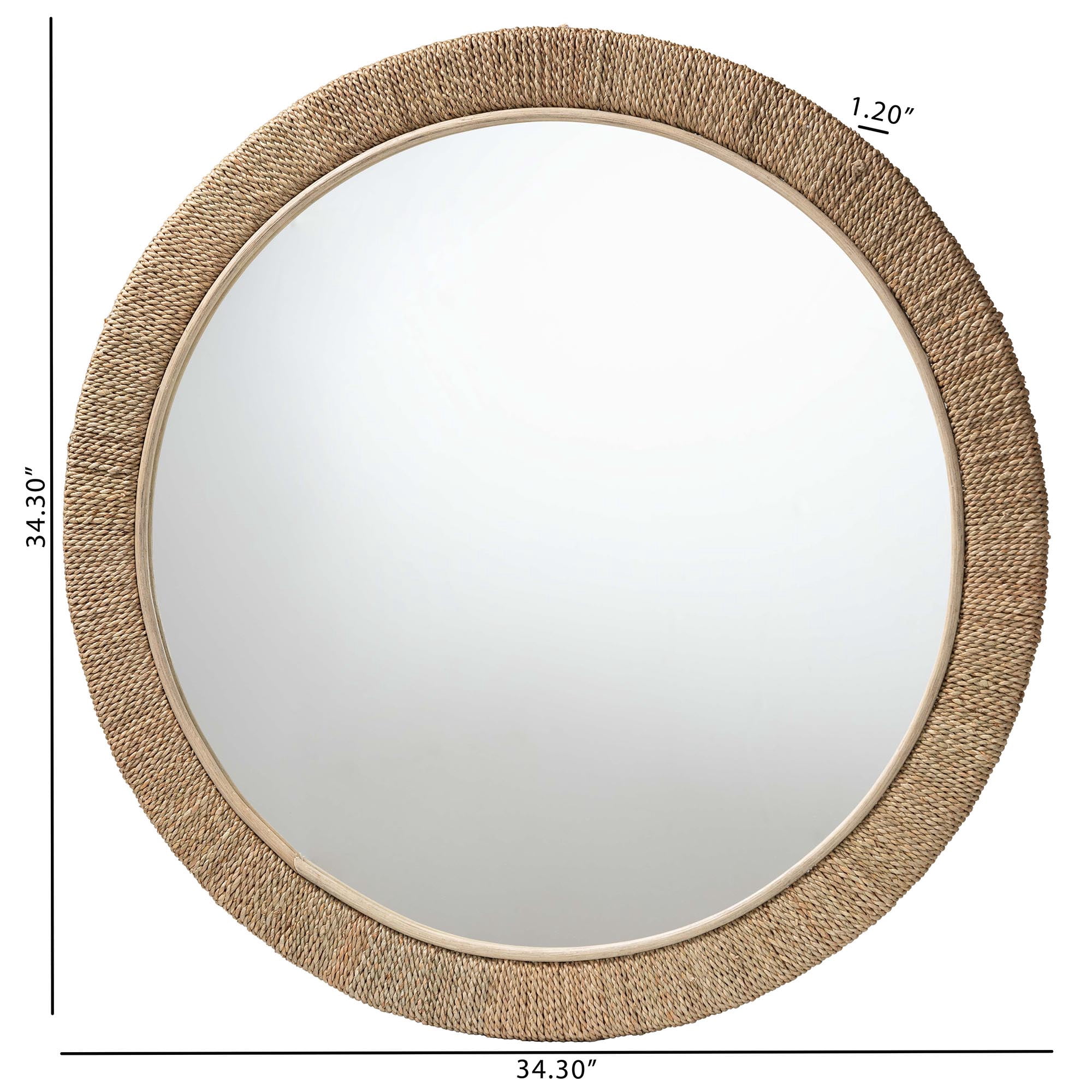 bali & pari Geralyn Japandi Mirror, Round, Natural Seagrass