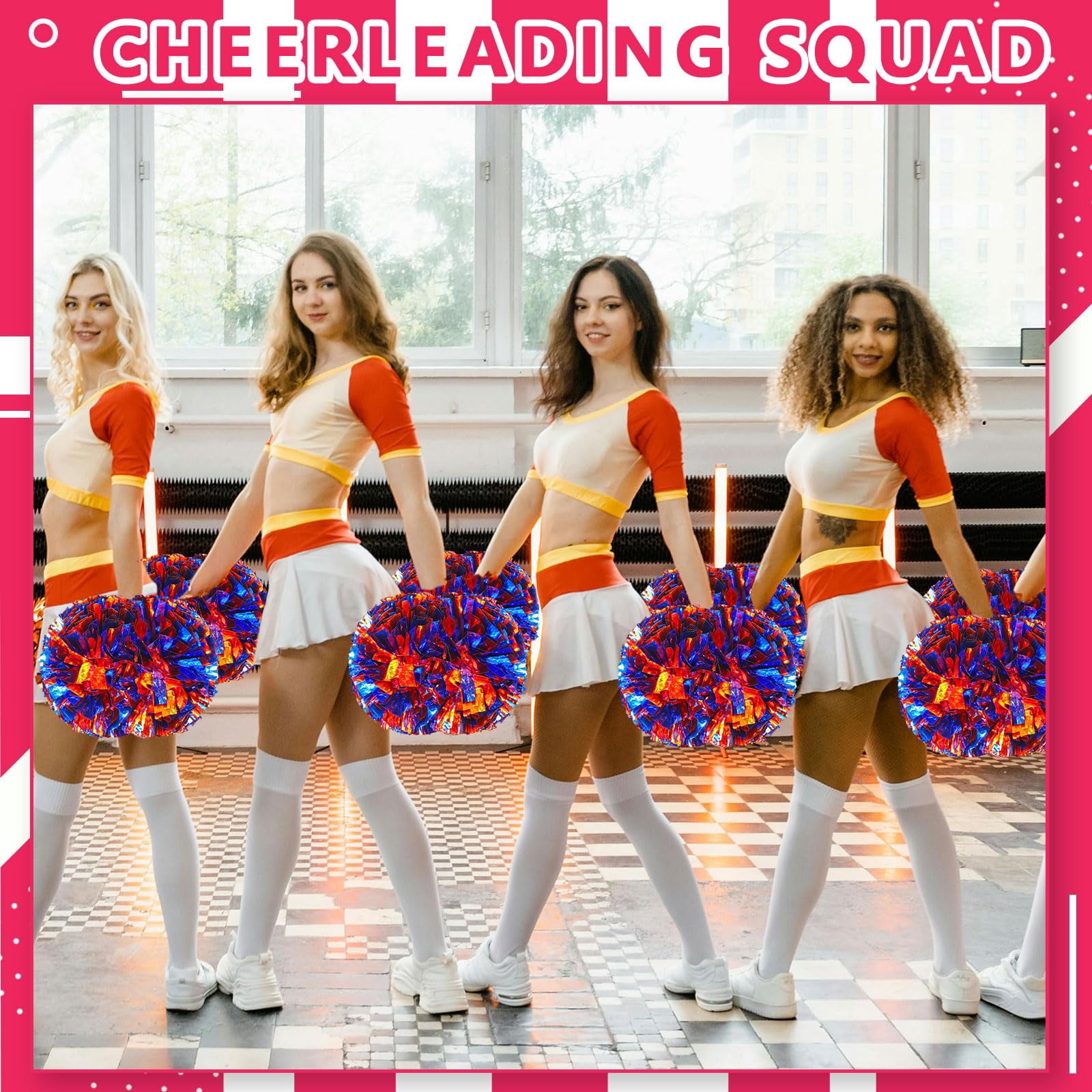 12 Pcs Cheerleading Pom Poms, Cheerleader Pompoms with Handle Style,Fit for Team Spirit Sports Dance Cheering