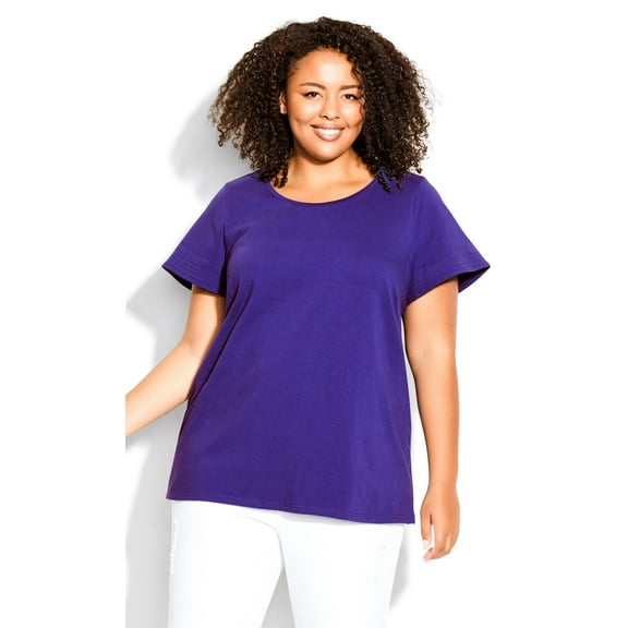 Avenue Women's Plus Size Flutter Stretch Top Short Flutter Sleeve Round Neckline