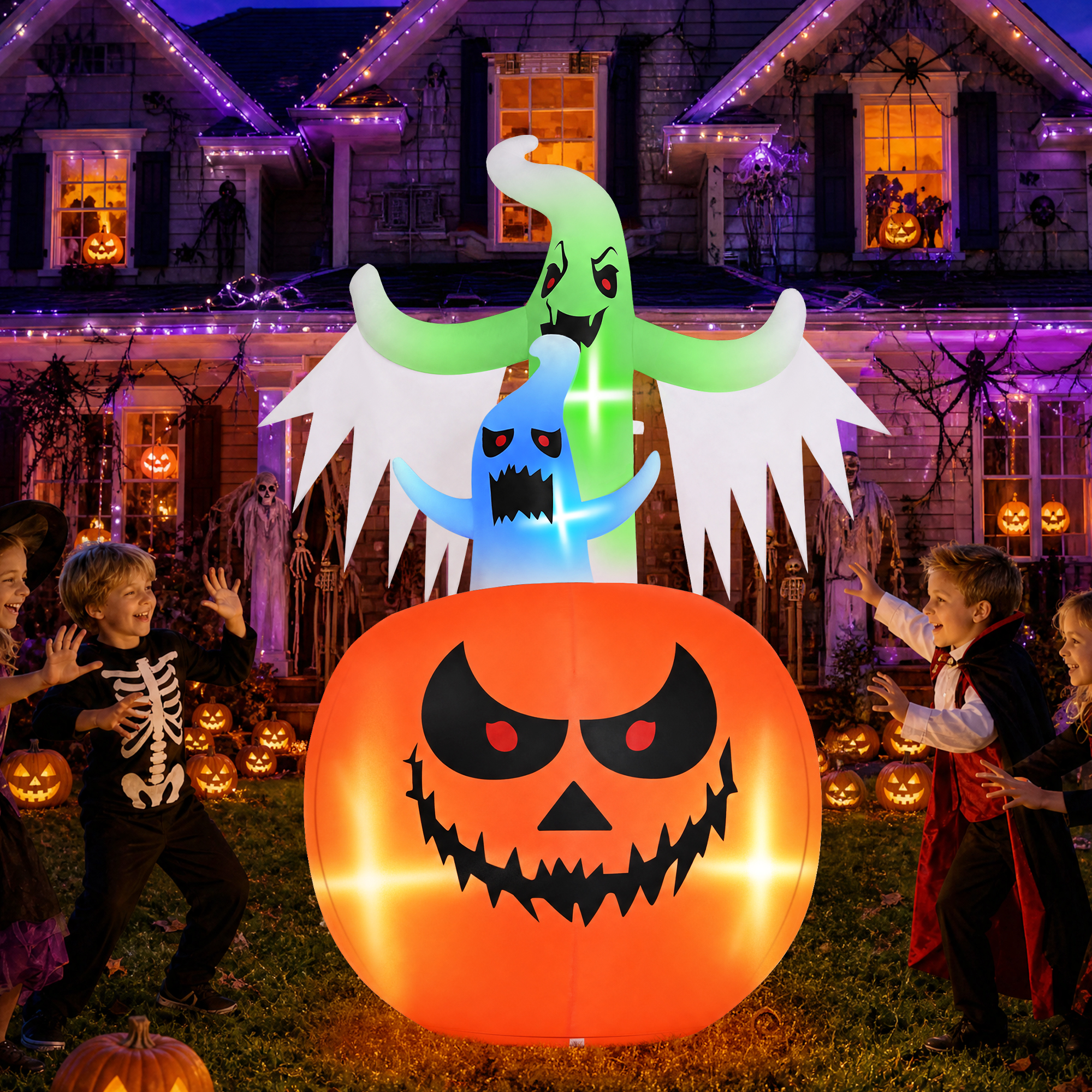 Firstness 6 Ft Halloween Inflatable, Pumpkin Ghost with LED Lights photo 7