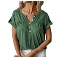 thumbnail image 7 of Mittory Women's V Neck Short Sleeve Tops Button Down Casual T Shirts Basic Dressy Tees, 7 of 7
