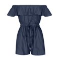 thumbnail image 6 of AGWOLF Denim Jumpsuits for Women Plus Size Off the Shoulder Ruffle Rompers Summer Strapless Short Jumpsuit with Pockets Blue XXXL, 6 of 7