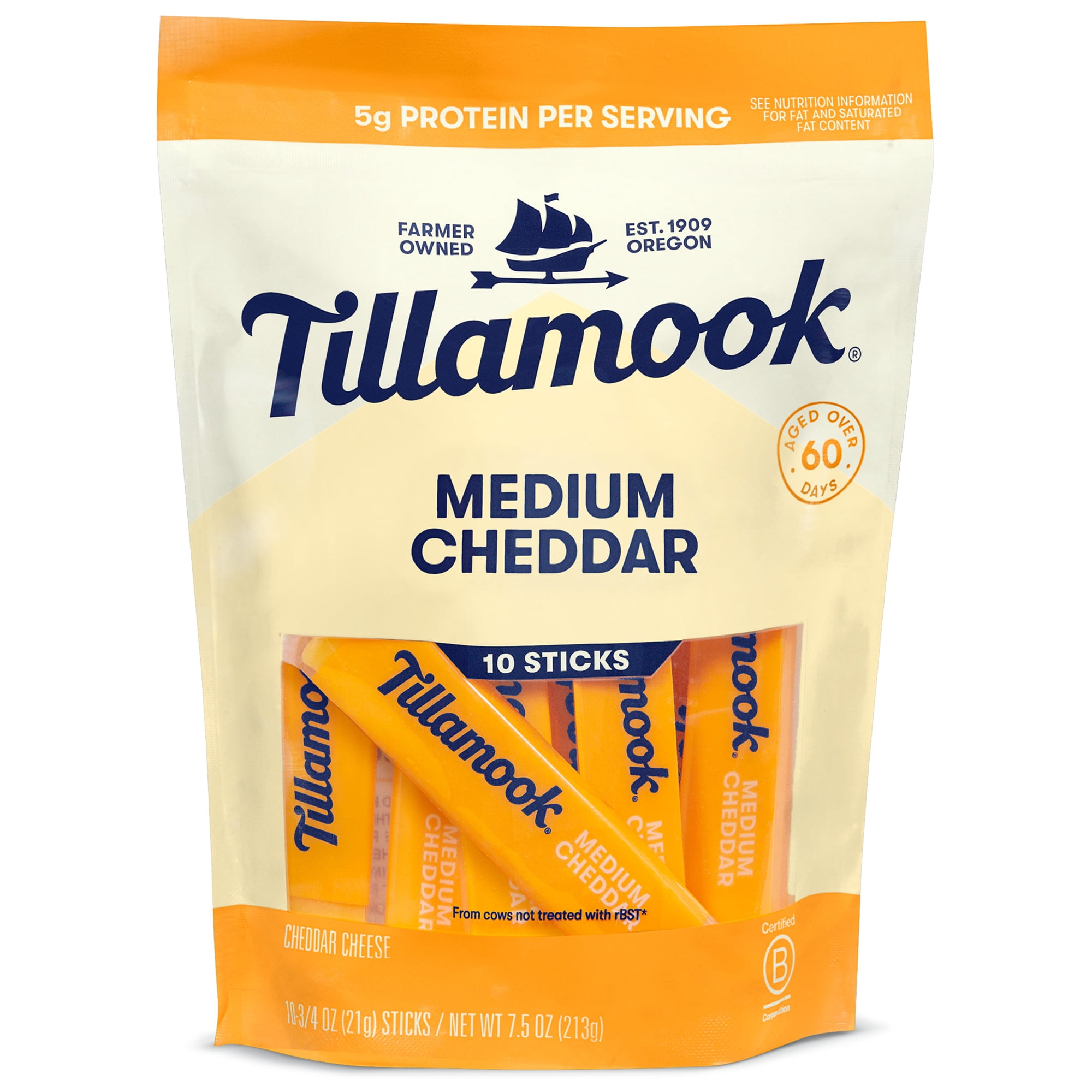 Tillamook Medium Cheddar Cheese Sticks 7.5 oz, 10 Count