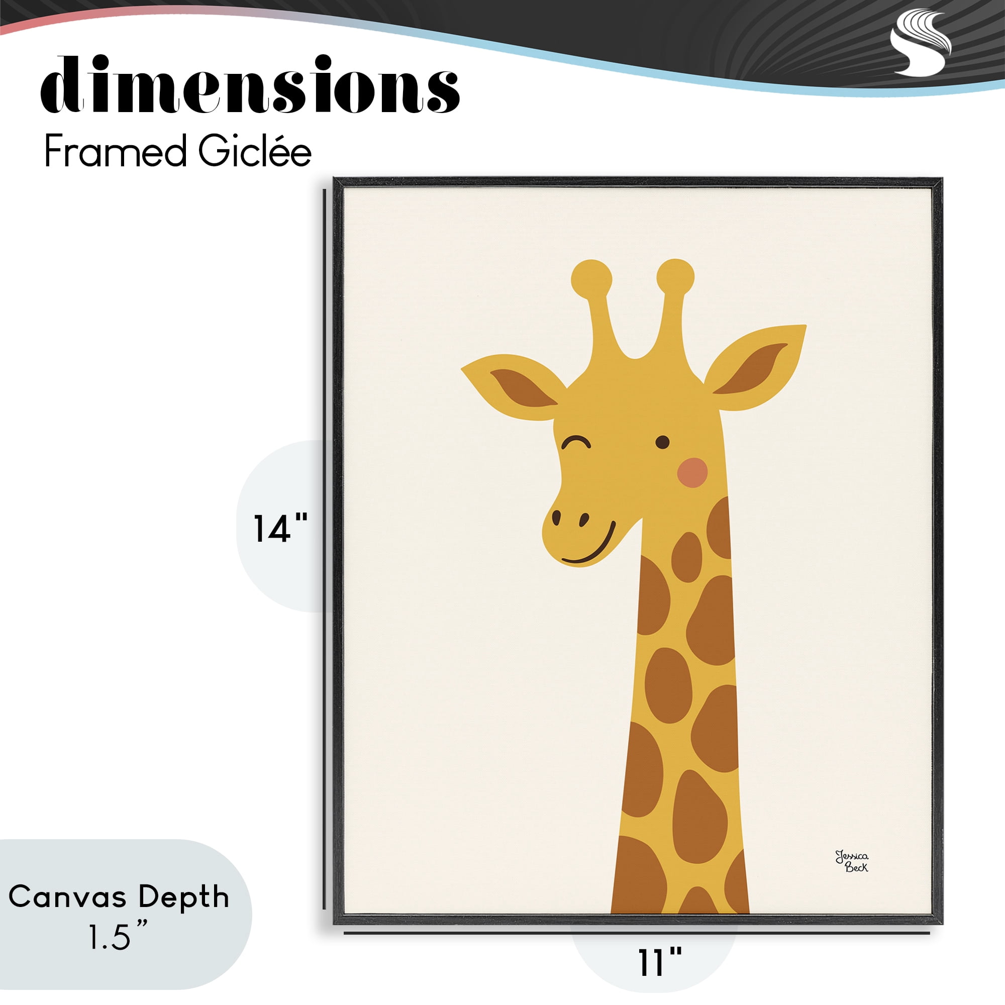 Stupell Industries Winky Giraffe Portrait Black Framed Giclee Art, design by Jessica Beck