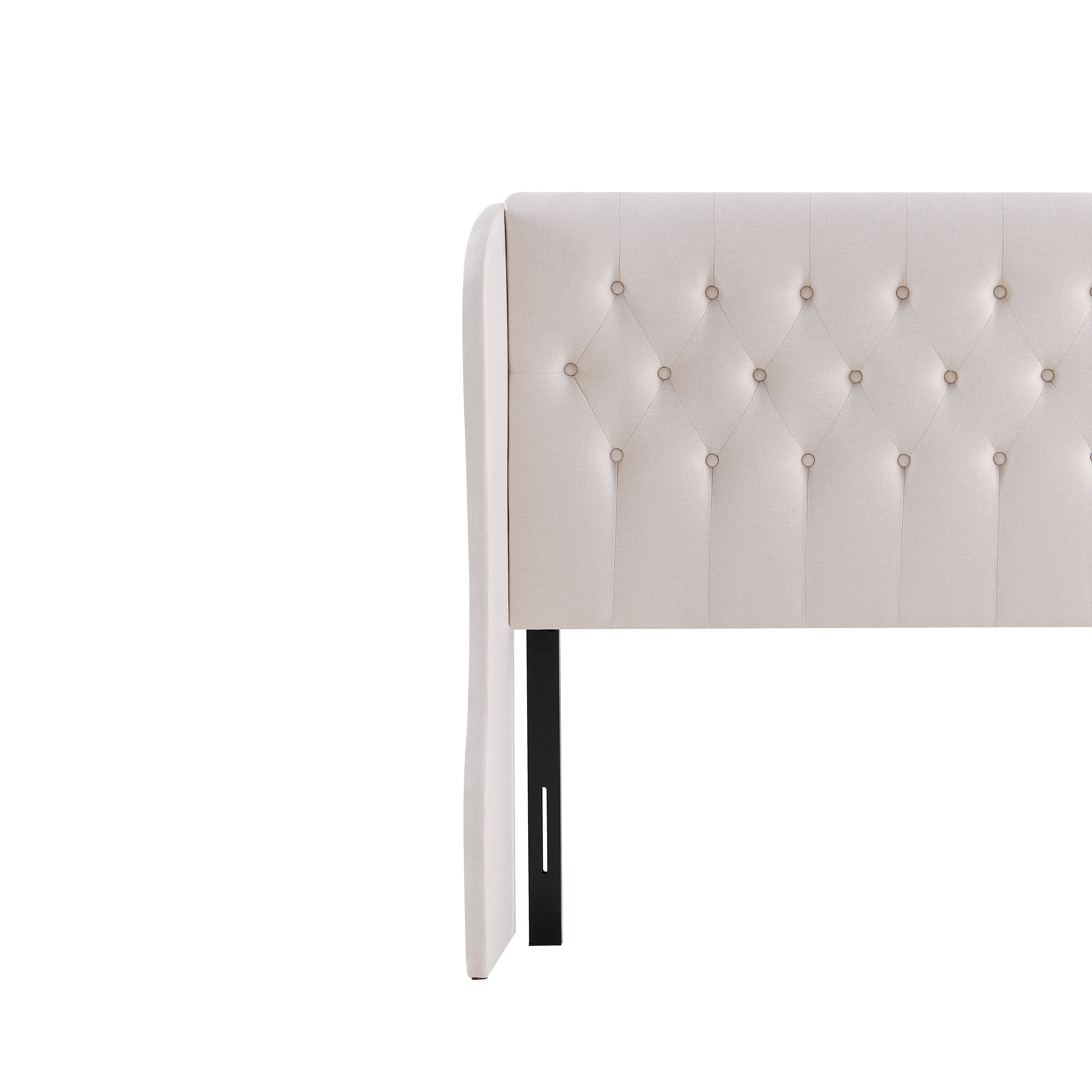 Beige Elegant Tufted Wingback Headboard, King