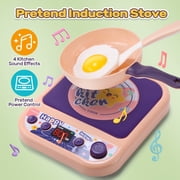 CUTE STONE Kids Kitchen Accessories Toy Pots & Pans Set, Sound Effects Induction Cooktop, Cuttable Play Food, Cooking Utensil, Pink, Ages 3+