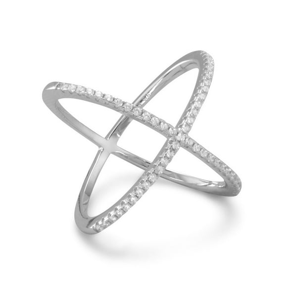 Sterling Silver Signity Cubic Zirconia 'X' Criss-Cross Ring