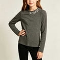 thumbnail image 2 of Acaics Girls' Long-Sleeve Layering T-Shirt: Solid-Color Crew-Neck Sequin-Accent Brushed-Fleece Long-Sleeve Top, Ages 1–15, 2 of 10
