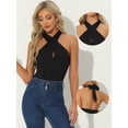 thumbnail image 2 of DARING DIVA Criss Cross Halter Neck Bodysuit Top Clubwear XS Black, 2 of 6