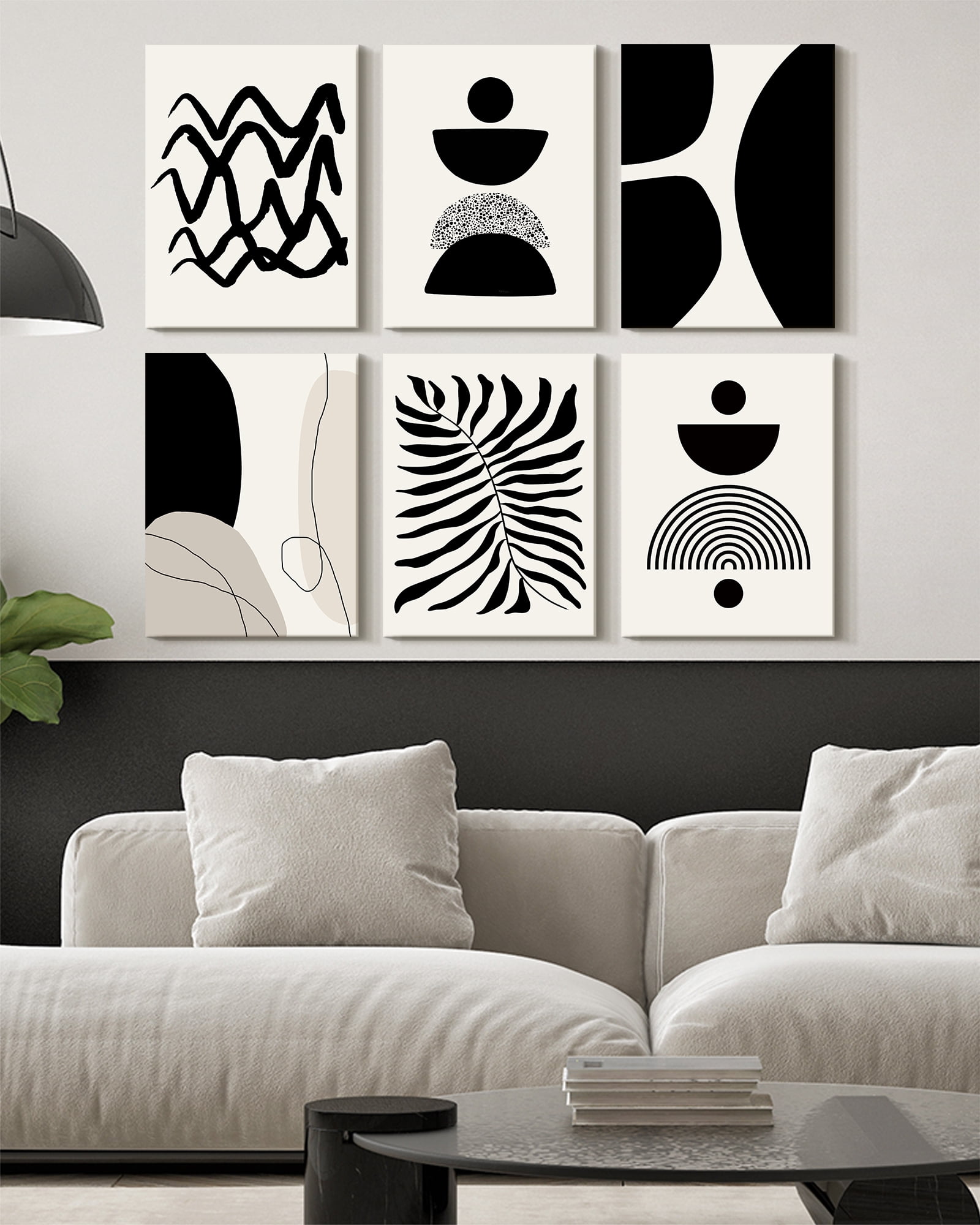 Drsoum Abstract Boho Wall Art Minimalist Black Beige Line Decor Painting Posters for Living Room 12x16in6pcs Natural Framed