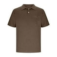 thumbnail image 5 of hlysgo Men's Collared Shirts with Chest Pockets Soft Lightweight Solid Color Short Sleeve 3 Button up Shirt Business Casual Work Golf Tshirts Brown XXL, 5 of 5