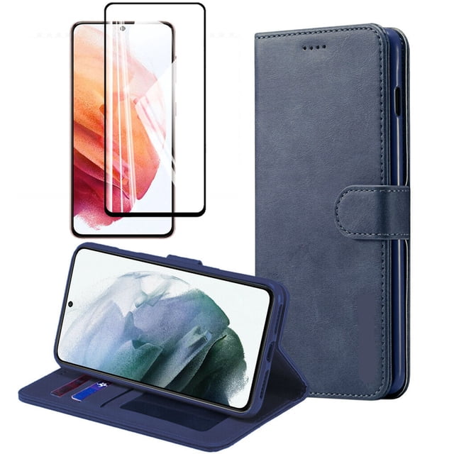 Tasnim Wallet Case for Samsung Galaxy S23 Case With Screen Protector (Blue)