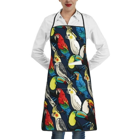 

Pofeuu Parrot Print Aprons with Pockets Cute Aprons for Kitchen Cooking Server Barber Chef Apron