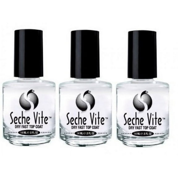3 BOTTLES Seche Vite Dry Fast Top Coat .5 oz PROFESSIONAL Clear High Gloss 83005