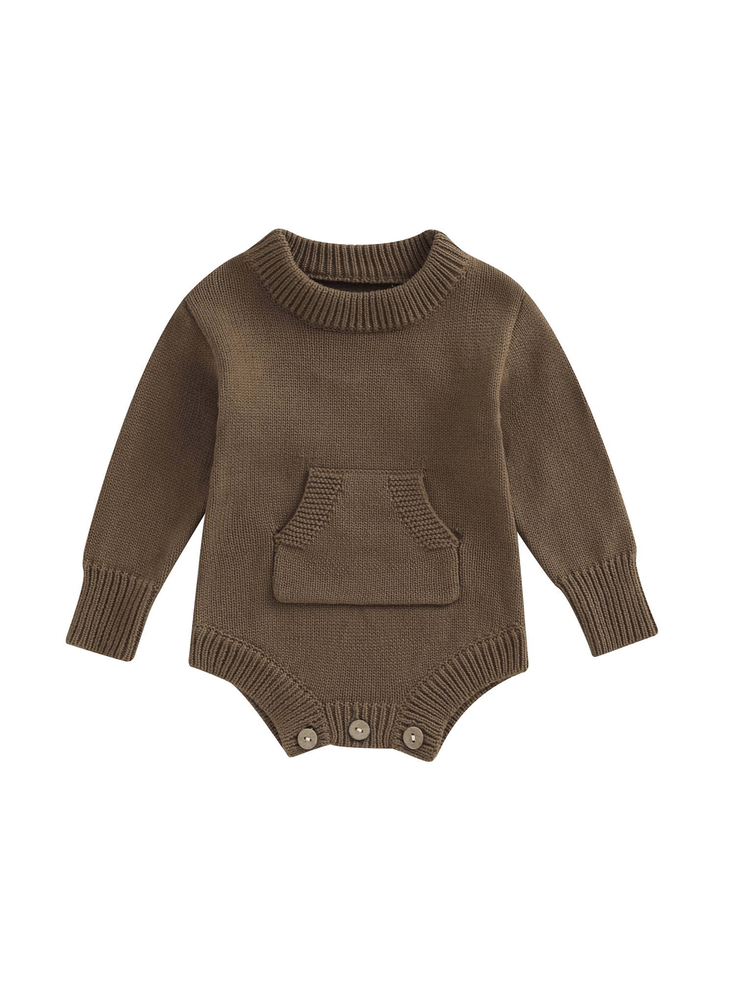 ZAXARRA Baby Boy Sweater Jumpsuit Infant Solid Color Long Sleeve Crewneck Romper with Pockets Fall Winter Warm Clothes