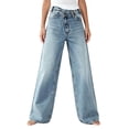 thumbnail image 6 of Costeam Womens Cross Waist High Waist Wide Leg Jeans Vintage Washed Denim Pants Button Zipper Fly with Pockets Casual Loose Fit Full Length Trousers, 6 of 6
