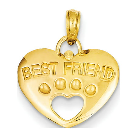 Leslies Fine Jewelry Designer 14k Yellow Gold Best Friend on Heart with Cut-Out Paw (15x18mm) Pendant