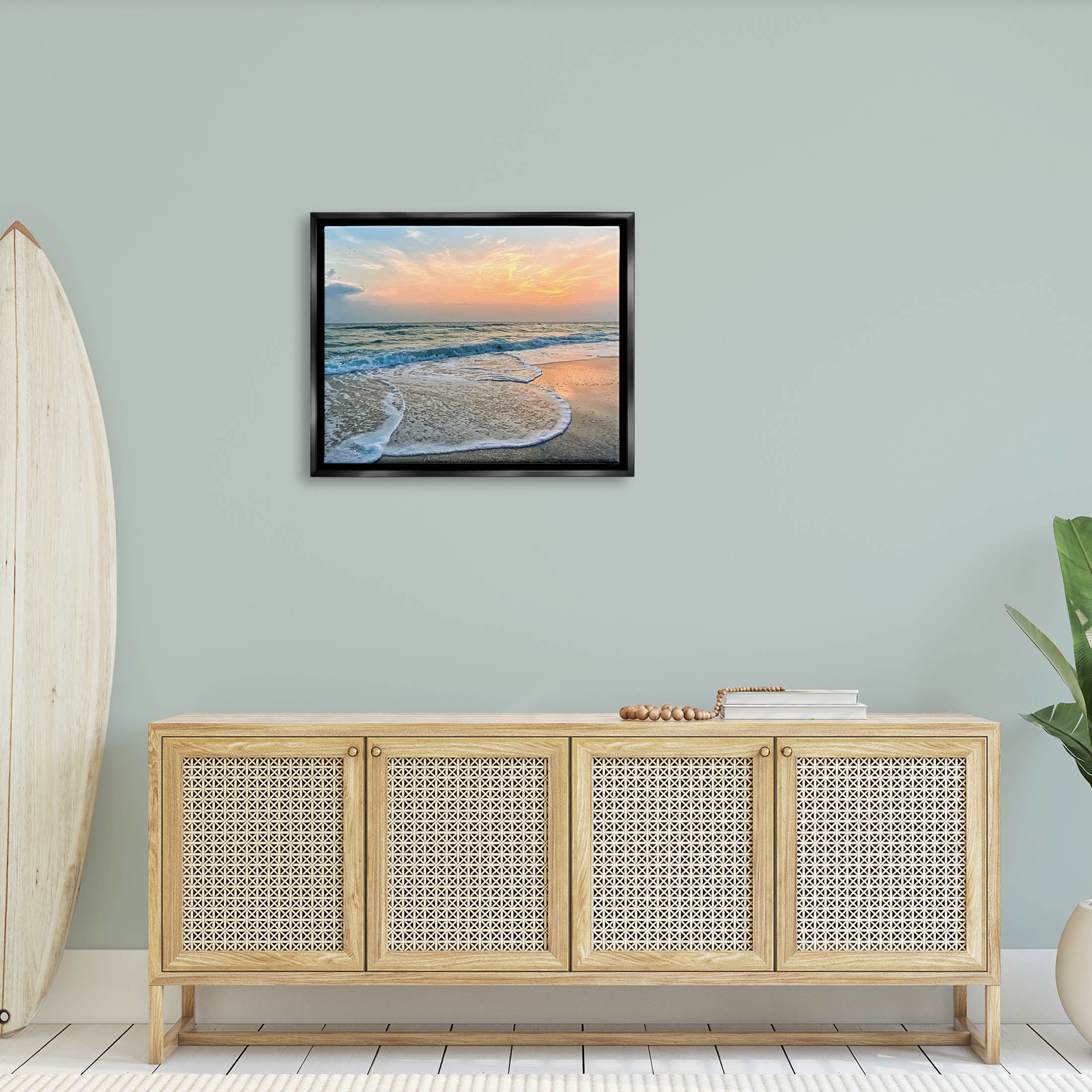 Stupell Industries Vast Panoramic Beach Layered Waves Photograph Jet Black Floating Framed Canvas Print Wall Art, Design by Mary Lou Photography