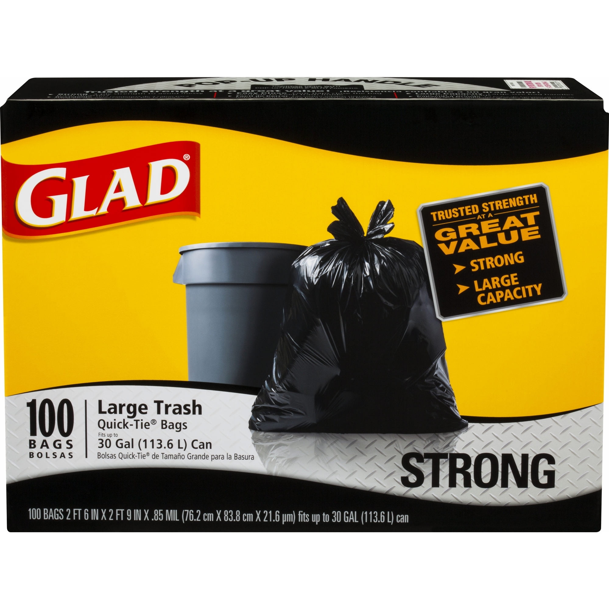 Glad 30 Gal Quick Tie Large Plastic Trash Bags 100 Ct Black Quick Tie Large Plastic Trash Bags 100 Ct Black