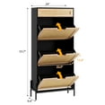 thumbnail image 2 of FOLDLIFE Rattan 3-Tier Slim Shoe Cabinet with 3 Flip Drawers and Metal Leg,Farmhouse Freestanding Rattan Shoe Storage Organizer, Narrow Shoe Rack, Hidden Wood Design,Black+Oak, 2 of 9